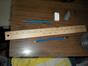 Ruler, erasers and pencils