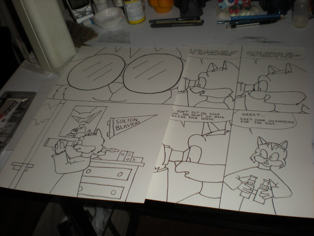 Early inked comics pages for Sunnyville