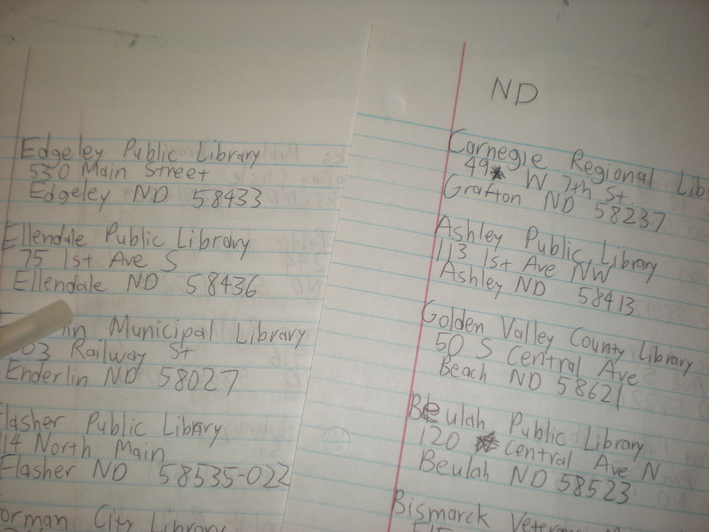 North Dakota library mailing list