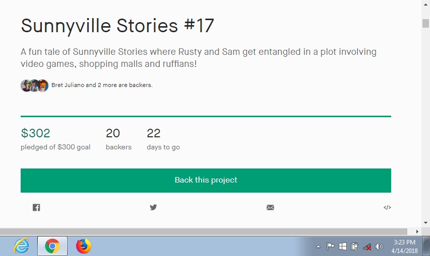 Sunnyville #17 Kickstarter Fully Funded Screenshot